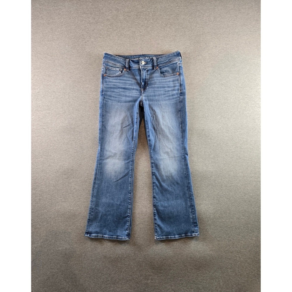 American Eagle Kick‎ Boot Jeans Womens 10 Navy Blue Super Stretch Casual Y2K